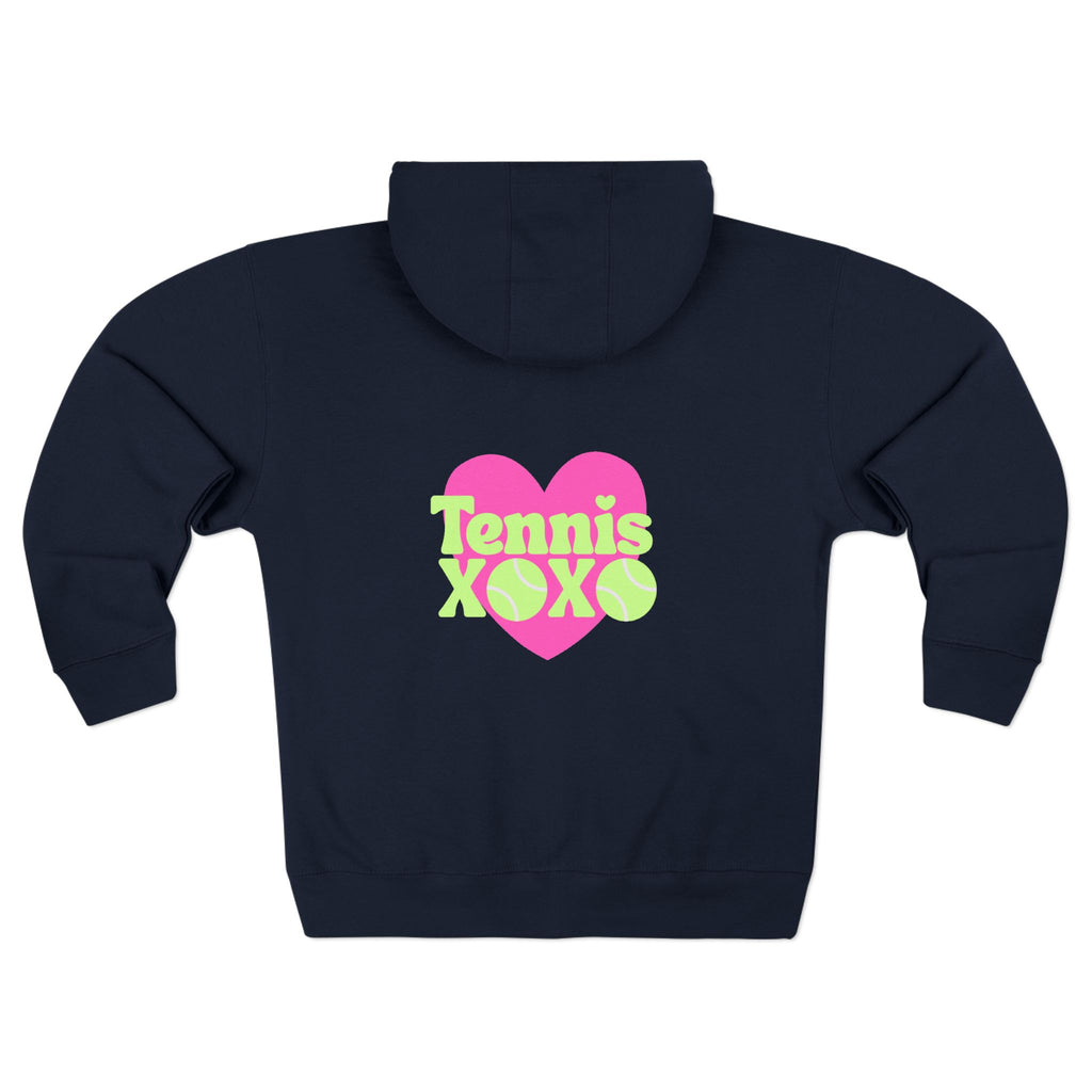 Women's Zip Hoodie — Neon Pink Heart 'XOXO' Tennis Graphic Hoodie