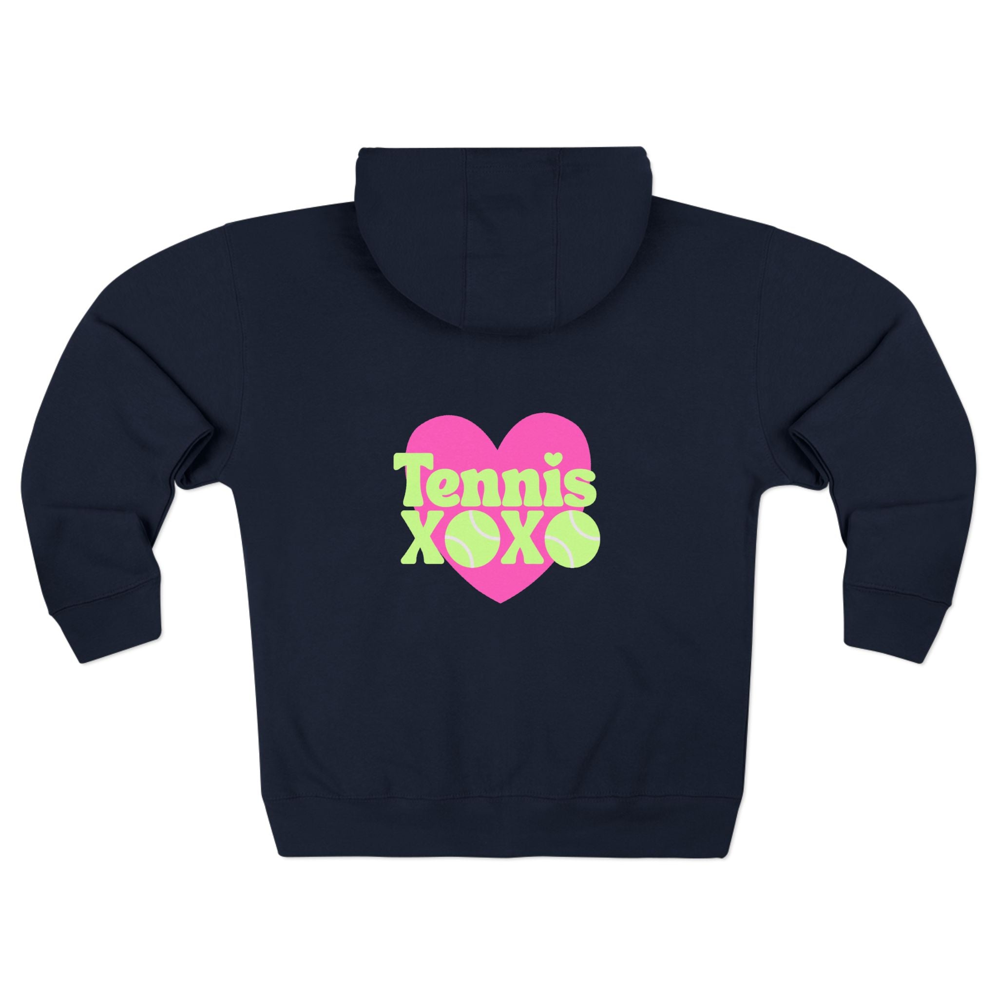 Women's Zip Hoodie — Neon Pink Heart 'XOXO' Tennis Graphic Hoodie