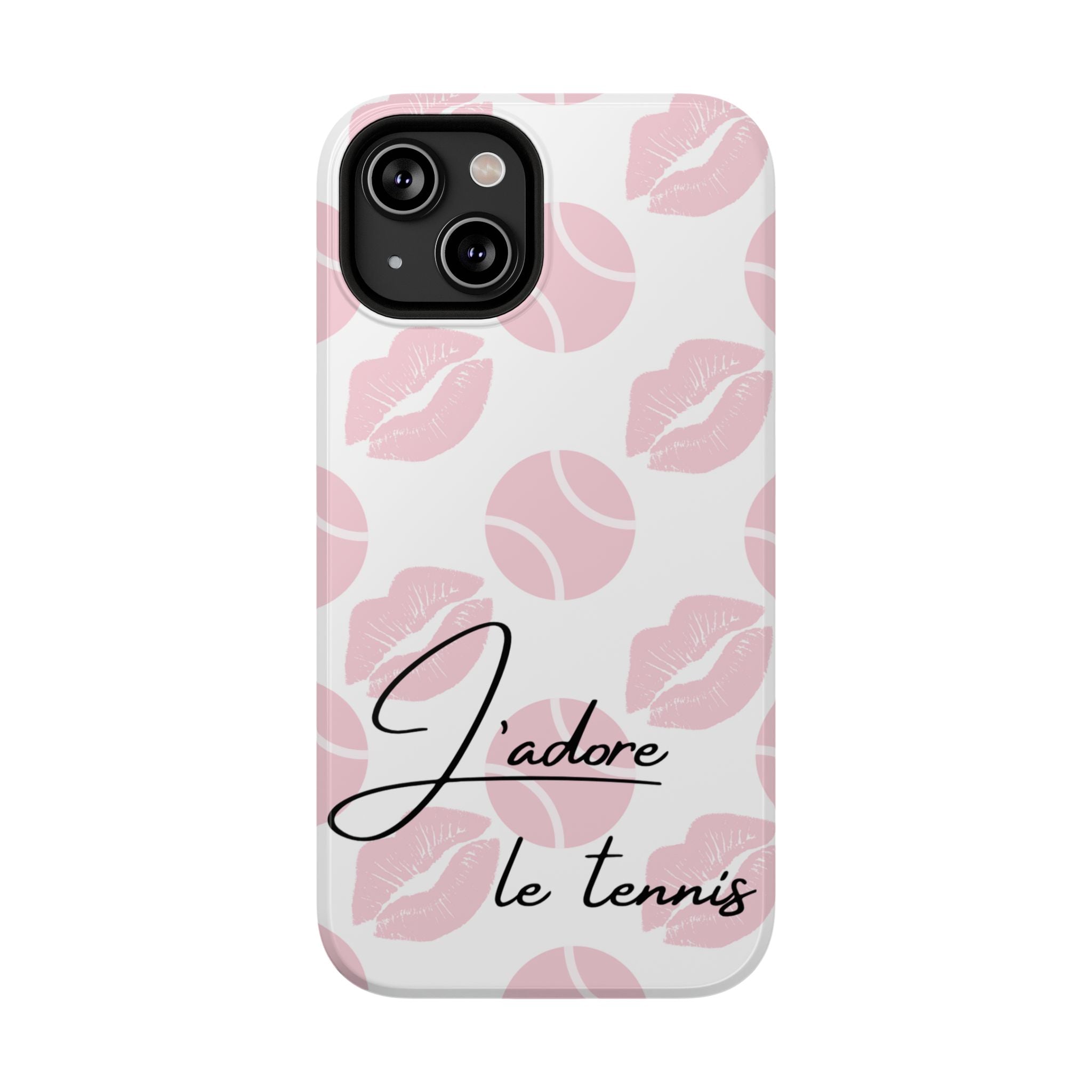 Impact-Resistant Phone Case - 'J'adore le tennis', pink tennis balls/lips