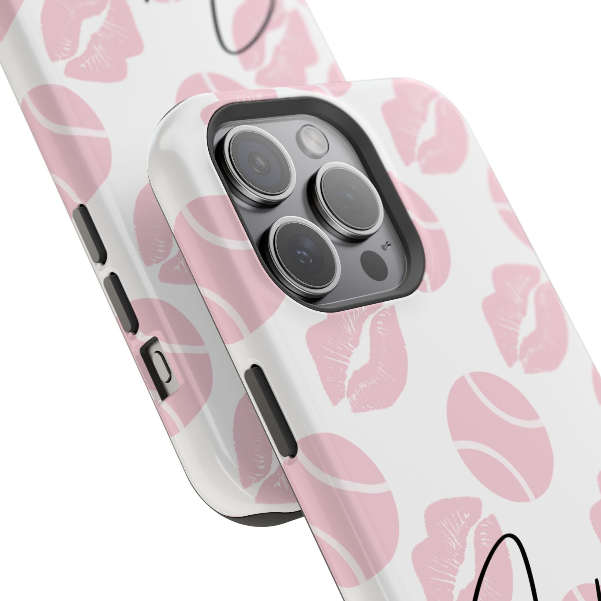 Impact-Resistant Phone Case - 'J'adore le tennis', pink tennis balls/lips