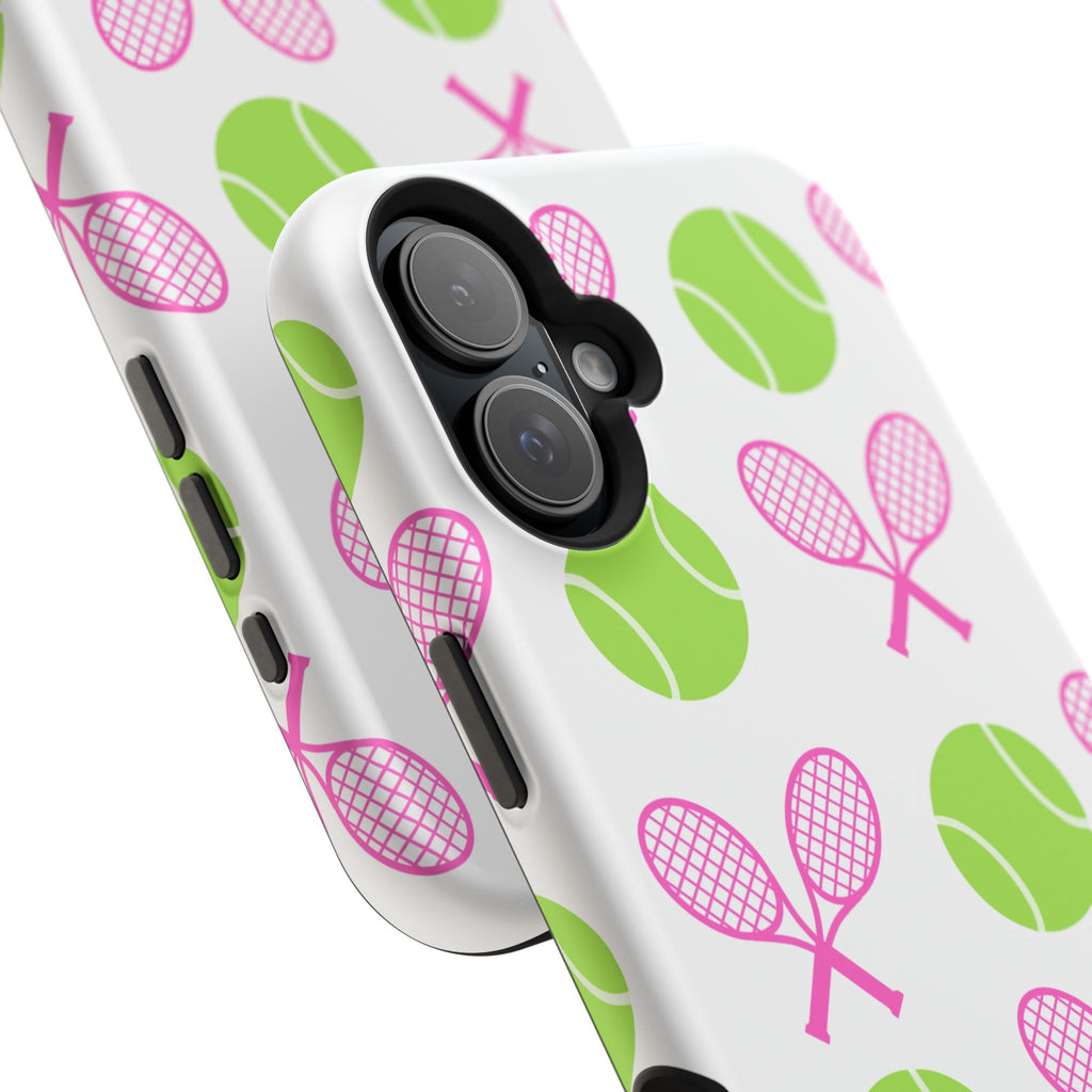 Tennis Pattern Impact-Resistant Phone Case — Pink Rackets & Green Balls