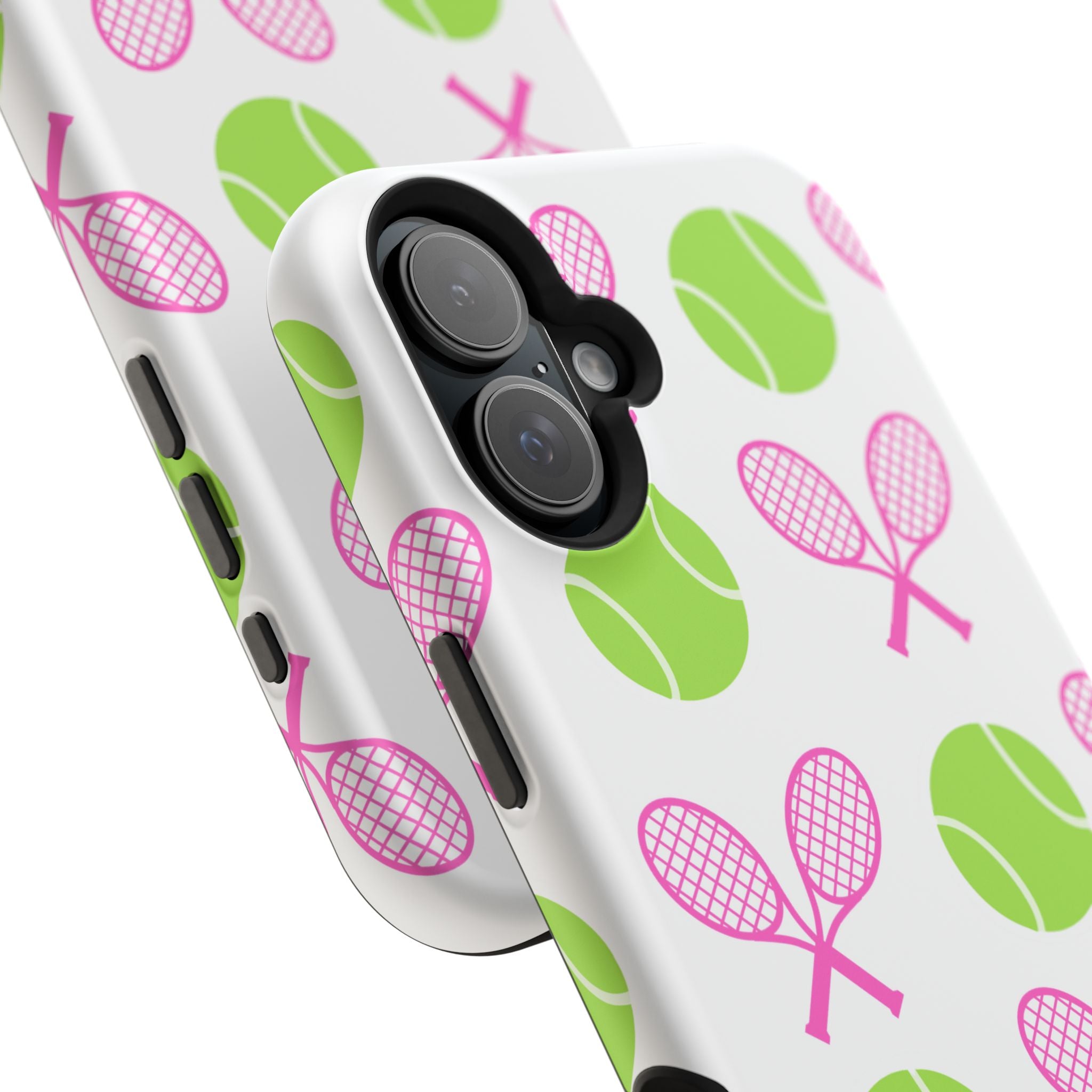 Tennis Pattern Impact-Resistant Phone Case — Pink Rackets & Green Balls