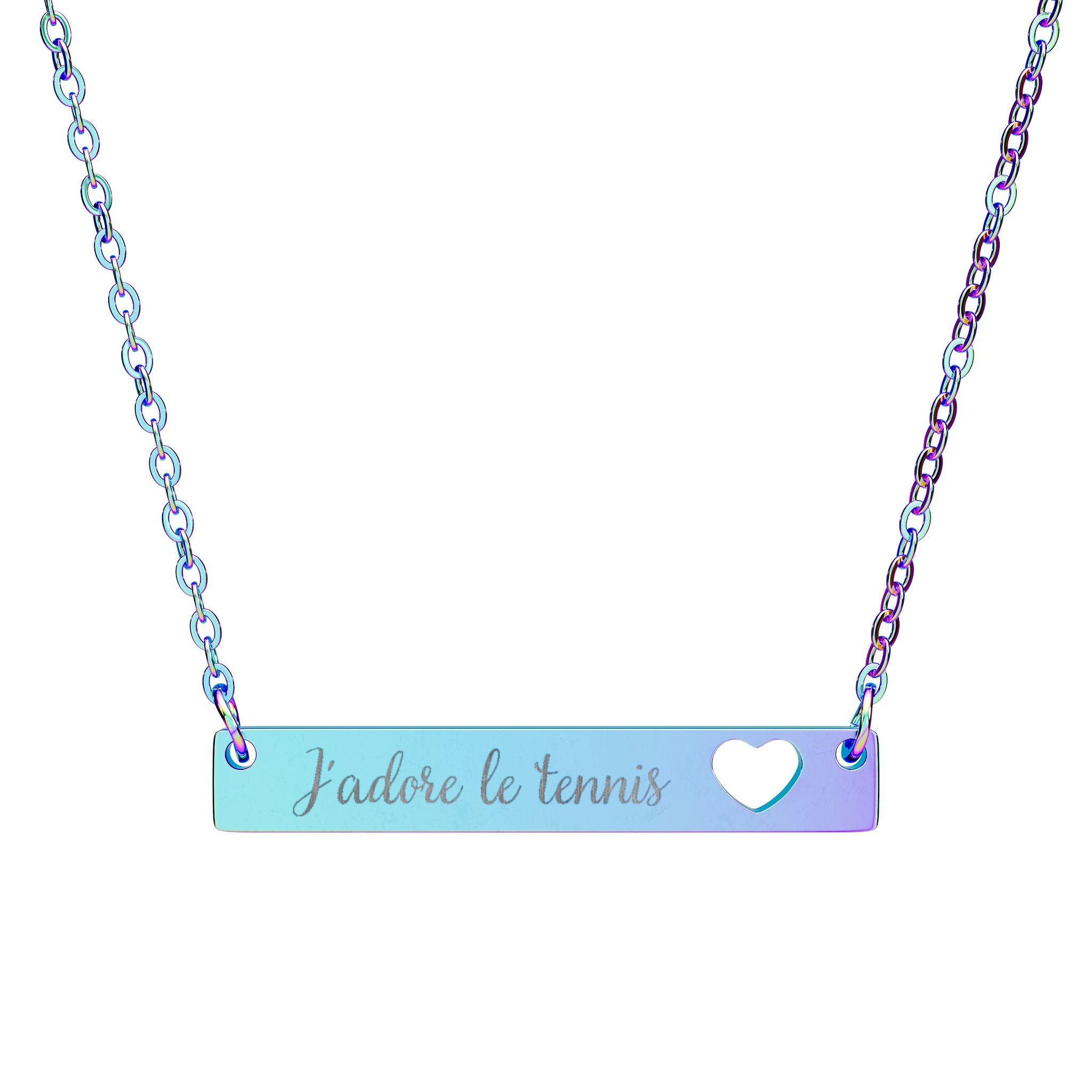 Engraved Cutout Heart Bar Necklace — J'adore le tennis/heart cutout