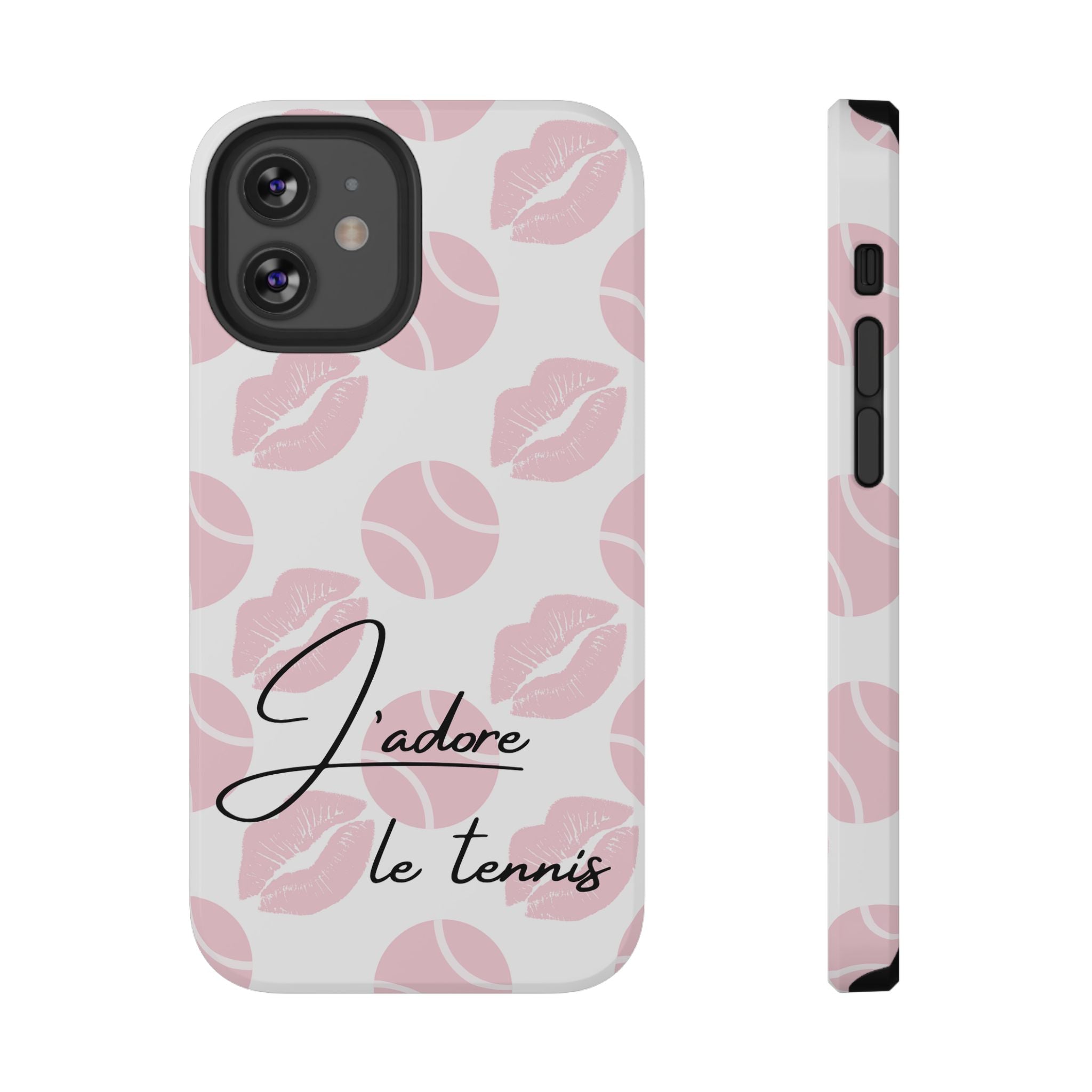 Impact-Resistant Phone Case - 'J'adore le tennis', pink tennis balls/lips