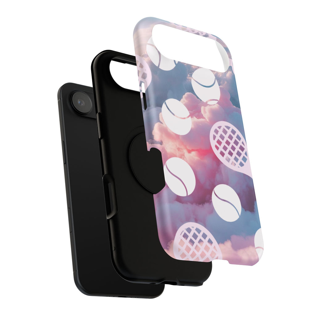 Tennis Impact-Resistant Phone Case — Tennis Rackets & Balls on Cloudscape