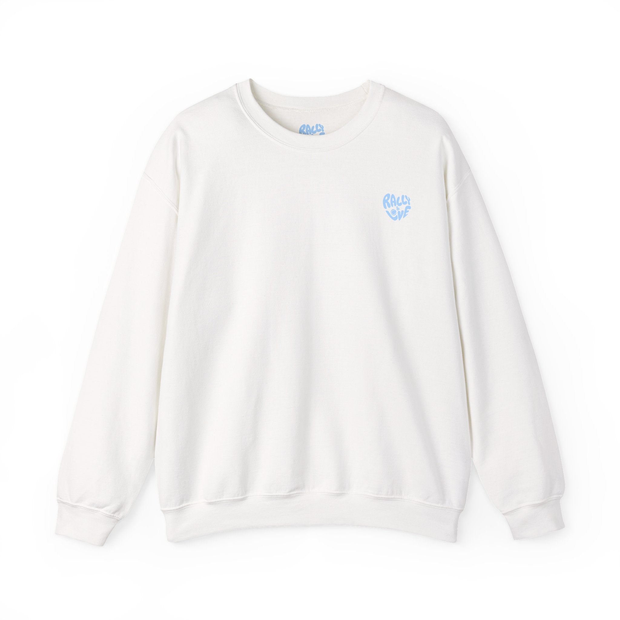 Women's Crewneck Sweatshirt — Minimal ‘Game Set Match’ Tennis Graphic (bubblegum blue)