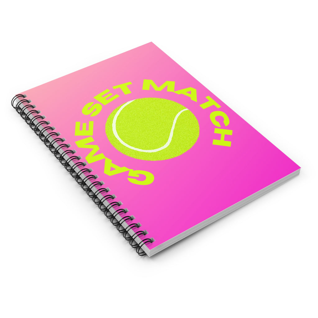 Game Set Match Tennis Spiral Notebook — Pink Gradient Ruled Journal