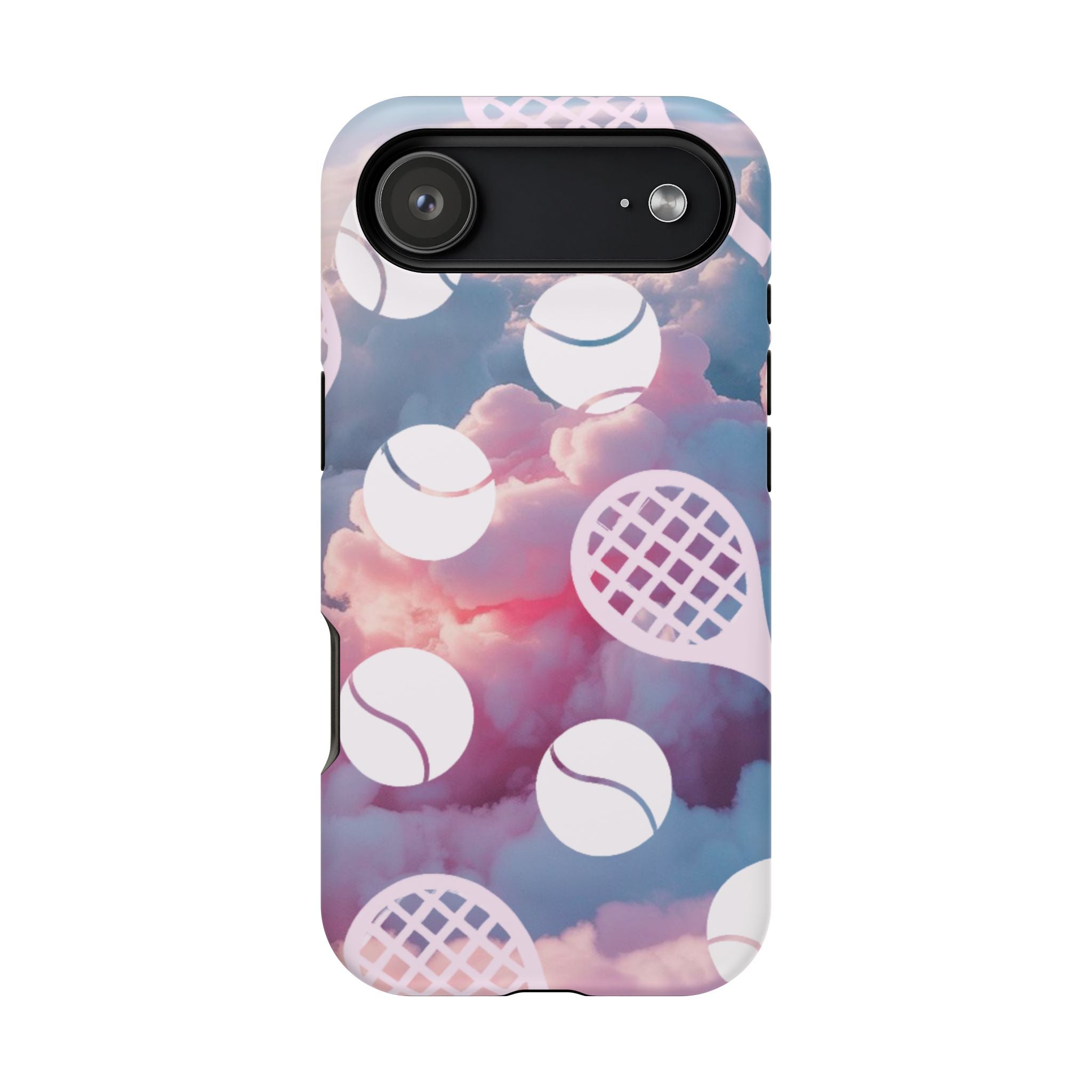 Tennis Impact-Resistant Phone Case — Tennis Rackets & Balls on Cloudscape
