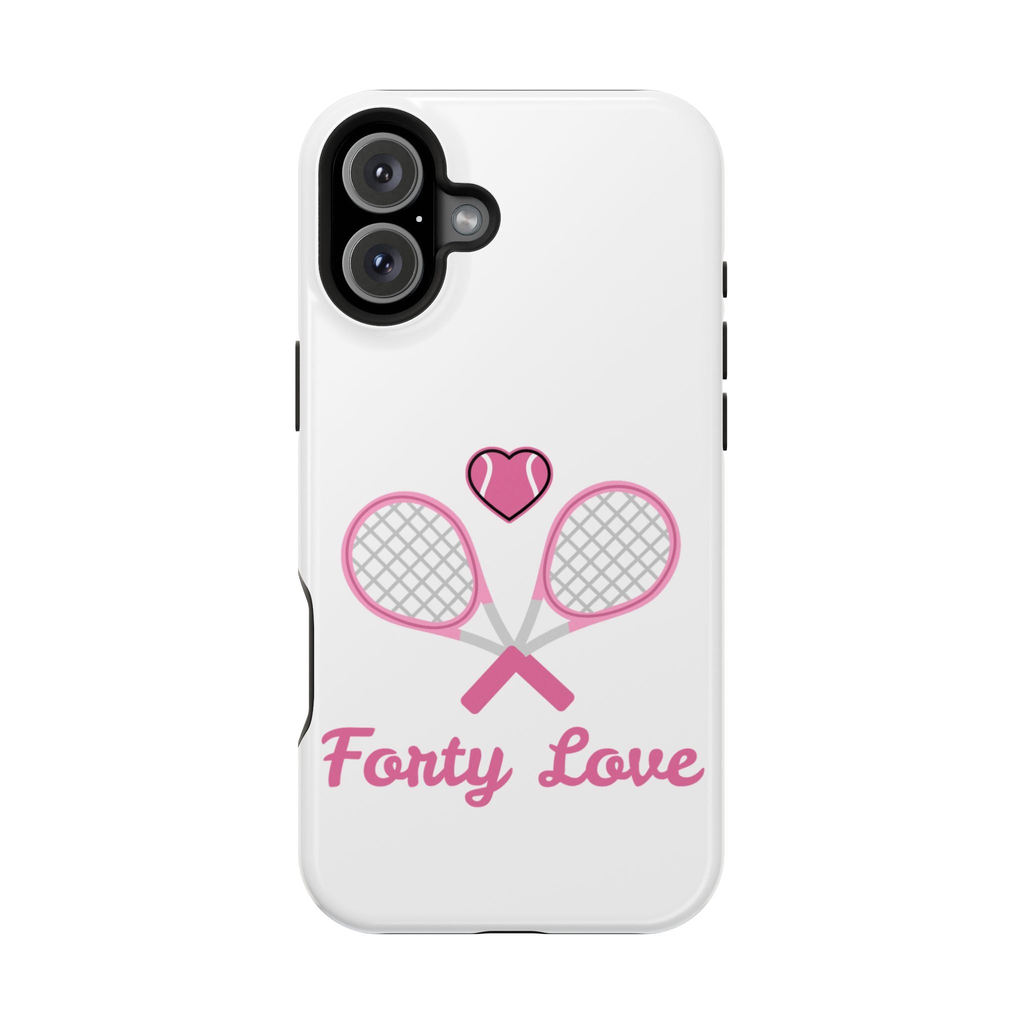 Tennis Impact‑Resistant Phone Case — 'Forty Love', pink/white