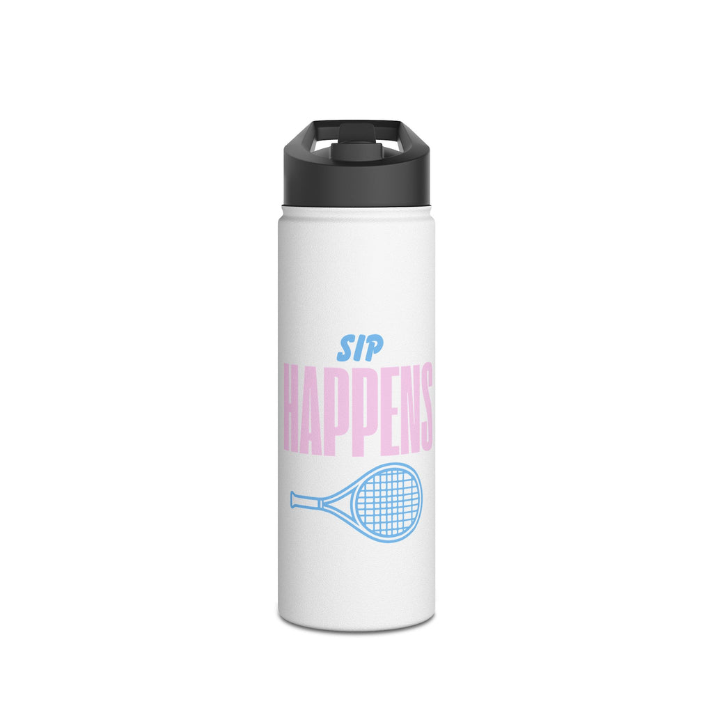 Tennis Water Bottle 18oz/32oz — 'Sip Happens' Stainless Steel Sports Bottle
