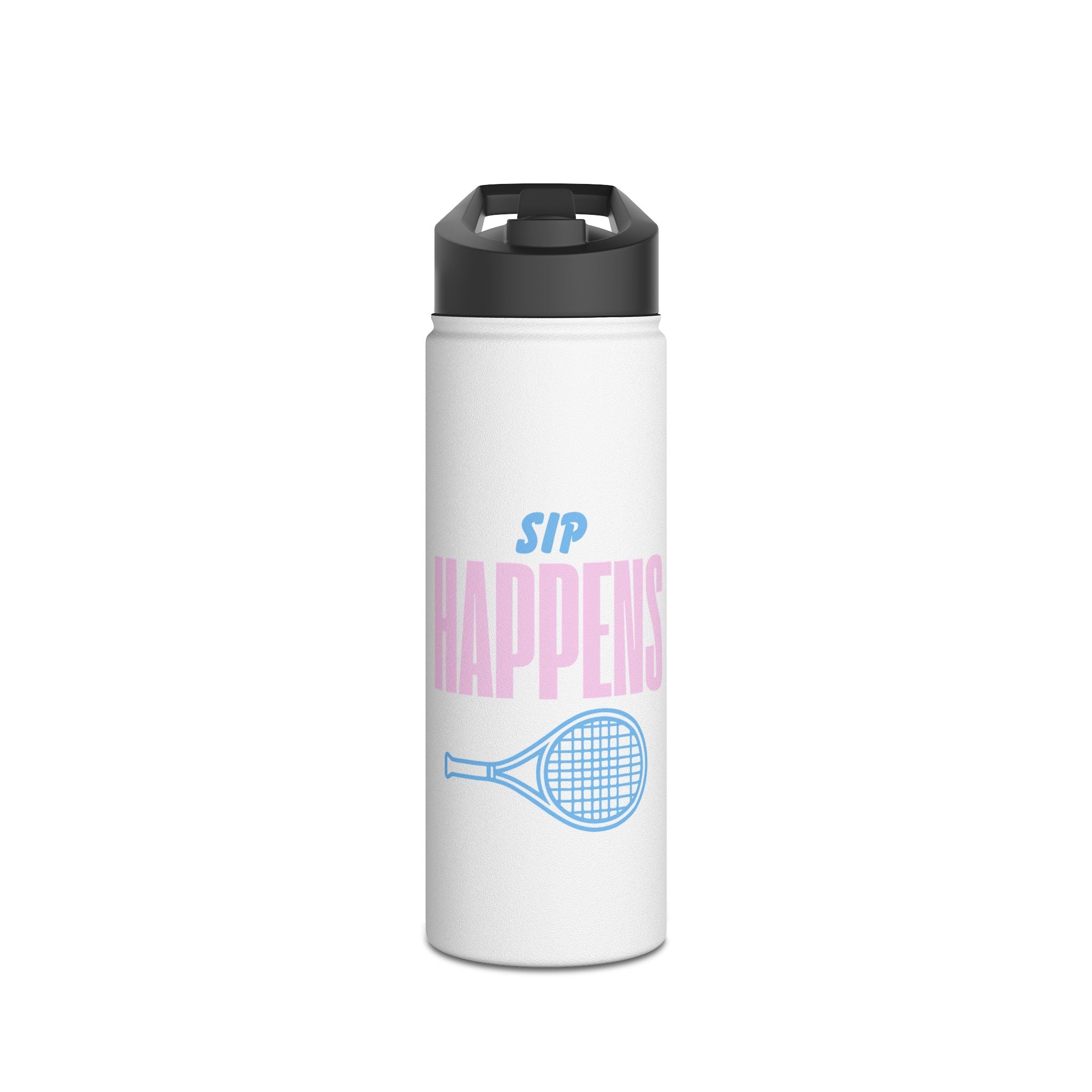 Tennis Water Bottle 18oz/32oz — 'Sip Happens' Stainless Steel Sports Bottle